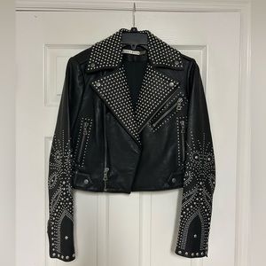 Alice and Olivia cropped leather biker jacket, size XS/TP